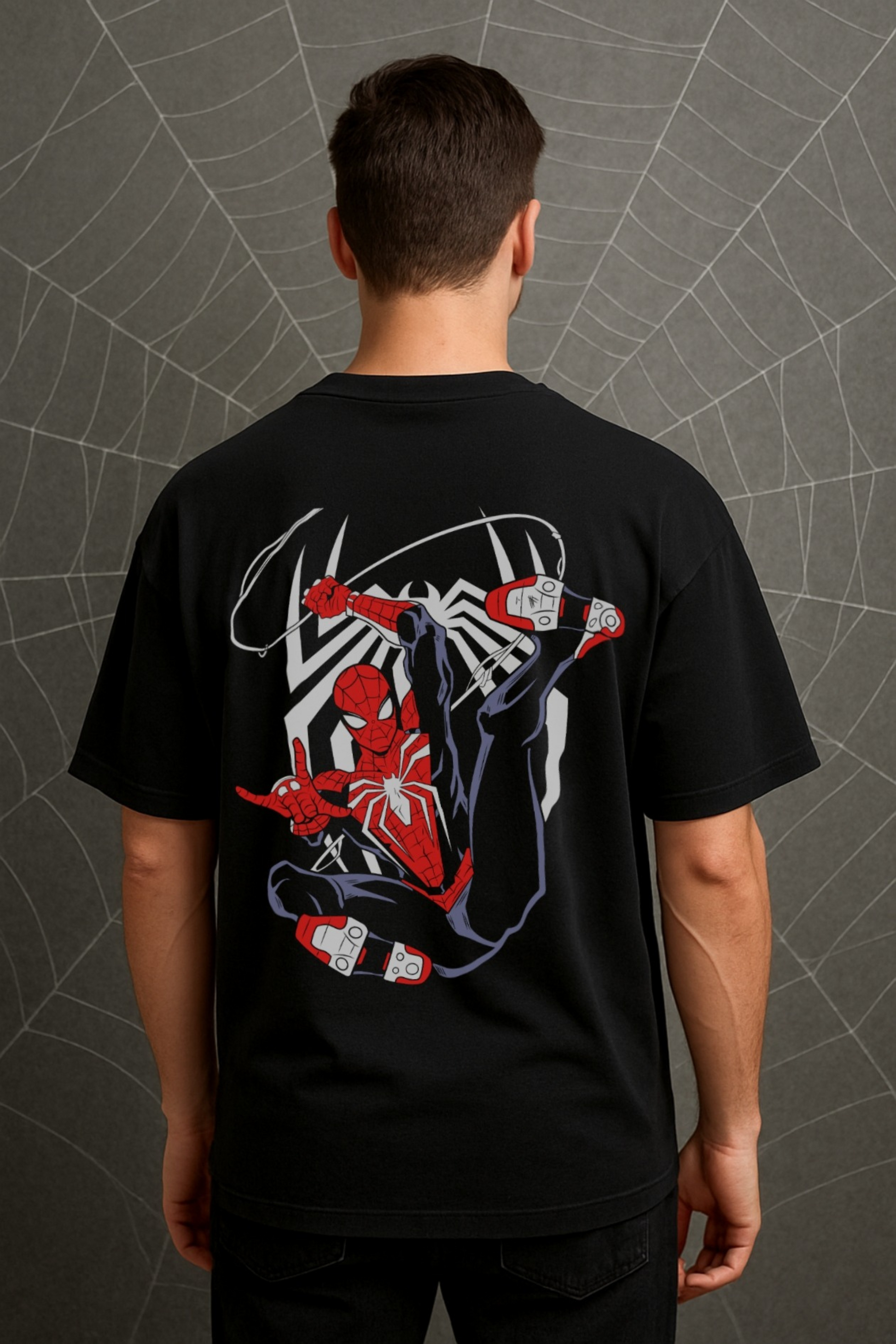 Menβs Oversized Classic Spider-Man T-Shirt Black