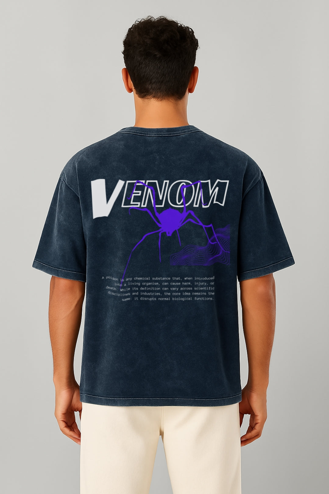 VENOM Oversized Graphic T-Shirt 🕷️ | Acid Wash Streetwear Style Acid Navy Blue