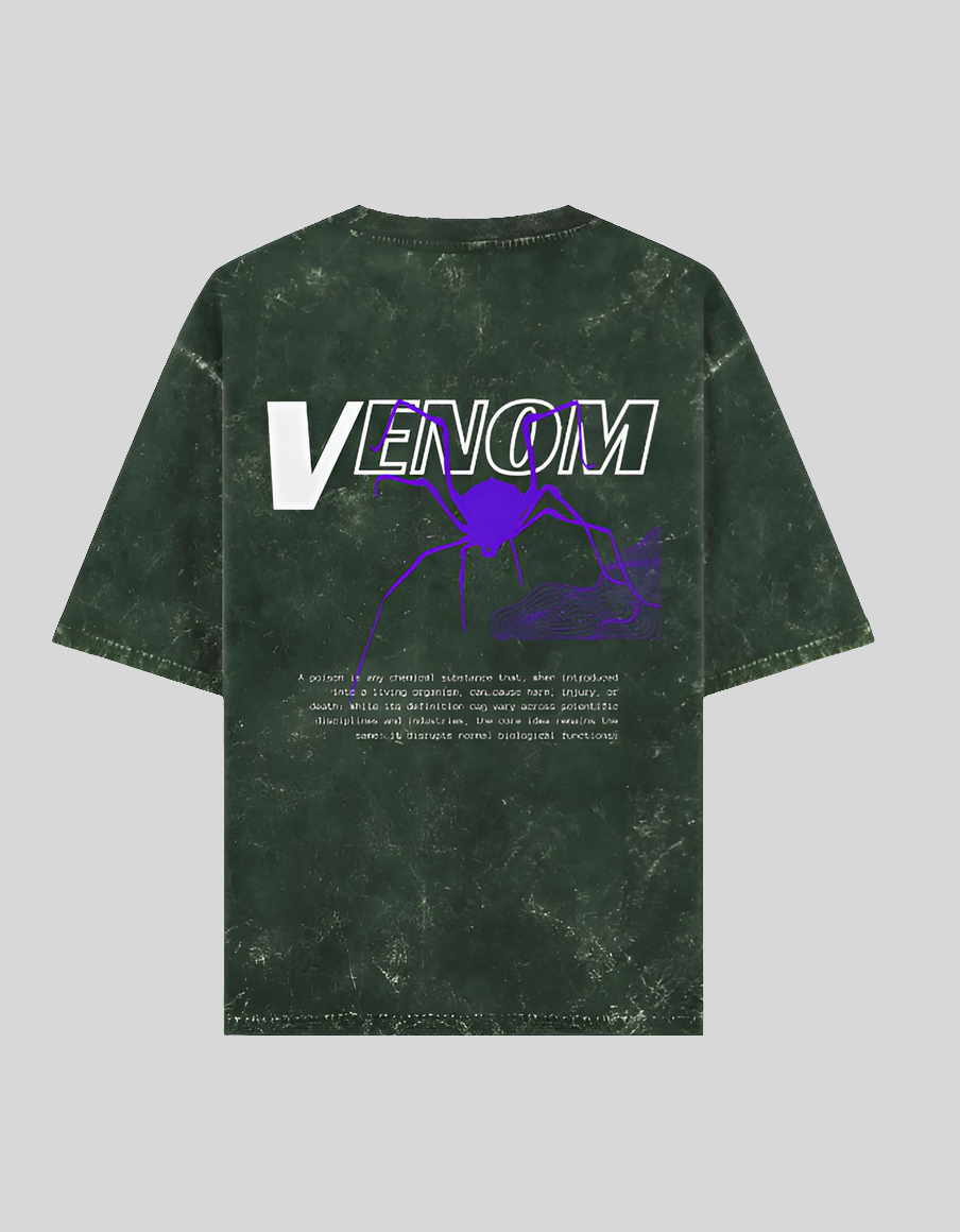 VENOM Oversized Graphic T-Shirt π·οΈ | Acid Wash Streetwear Style Acid Bottle Green