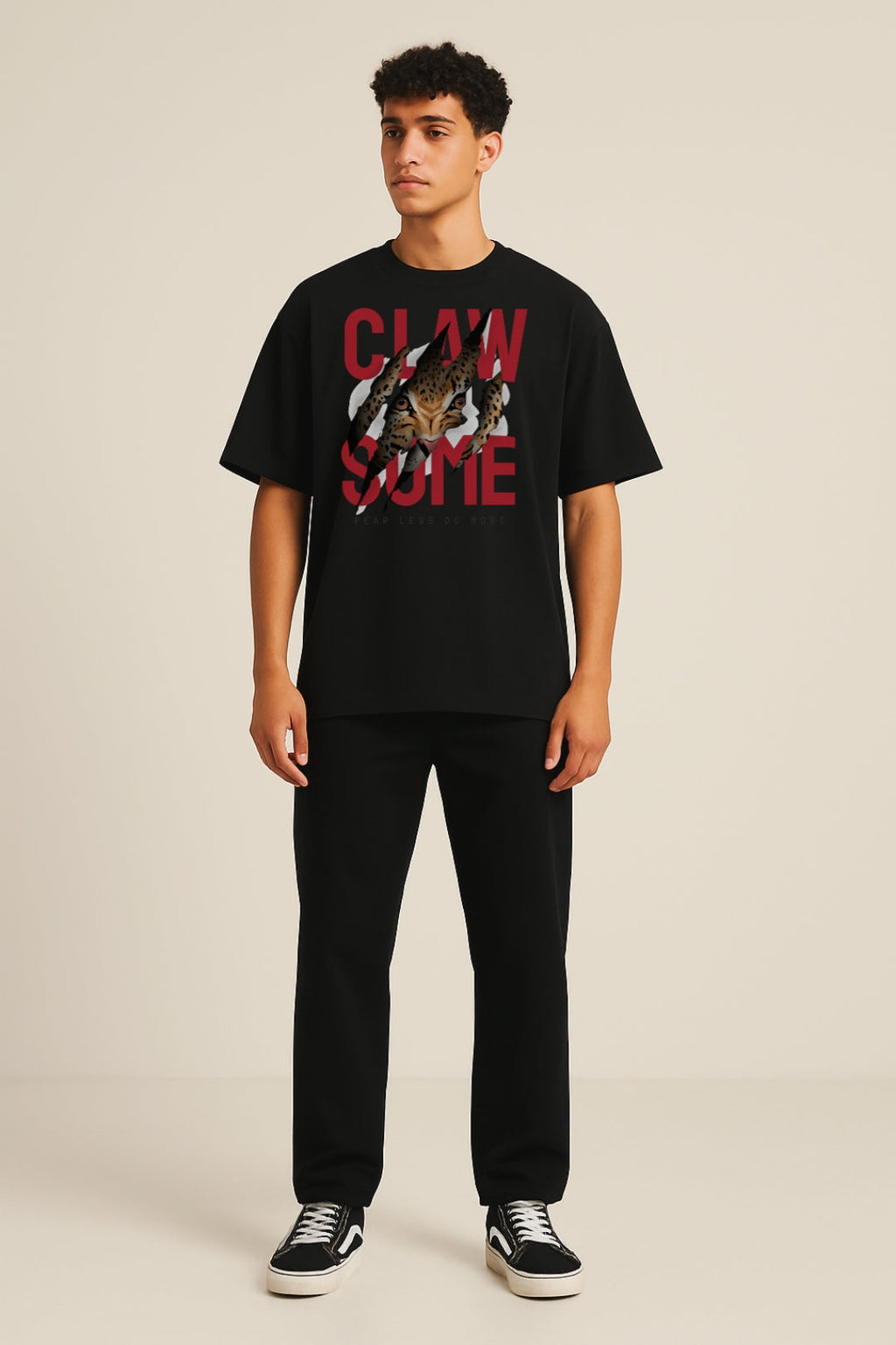 CLAWSOME Oversized T-Shirt | Fierce Leopard Graphic Streetwear Tee Black