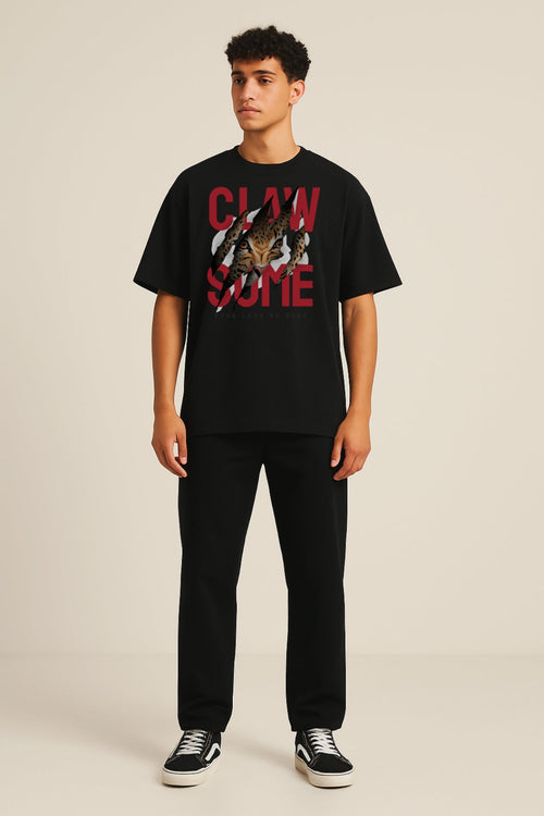 CLAWSOME Oversized T-Shirt | Fierce Leopard Graphic Streetwear Tee Black
