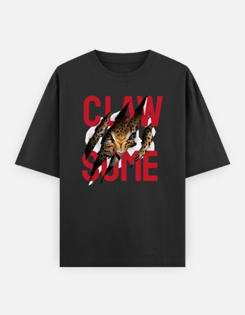CLAWSOME Oversized T-Shirt | Fierce Leopard Graphic Streetwear Tee Black