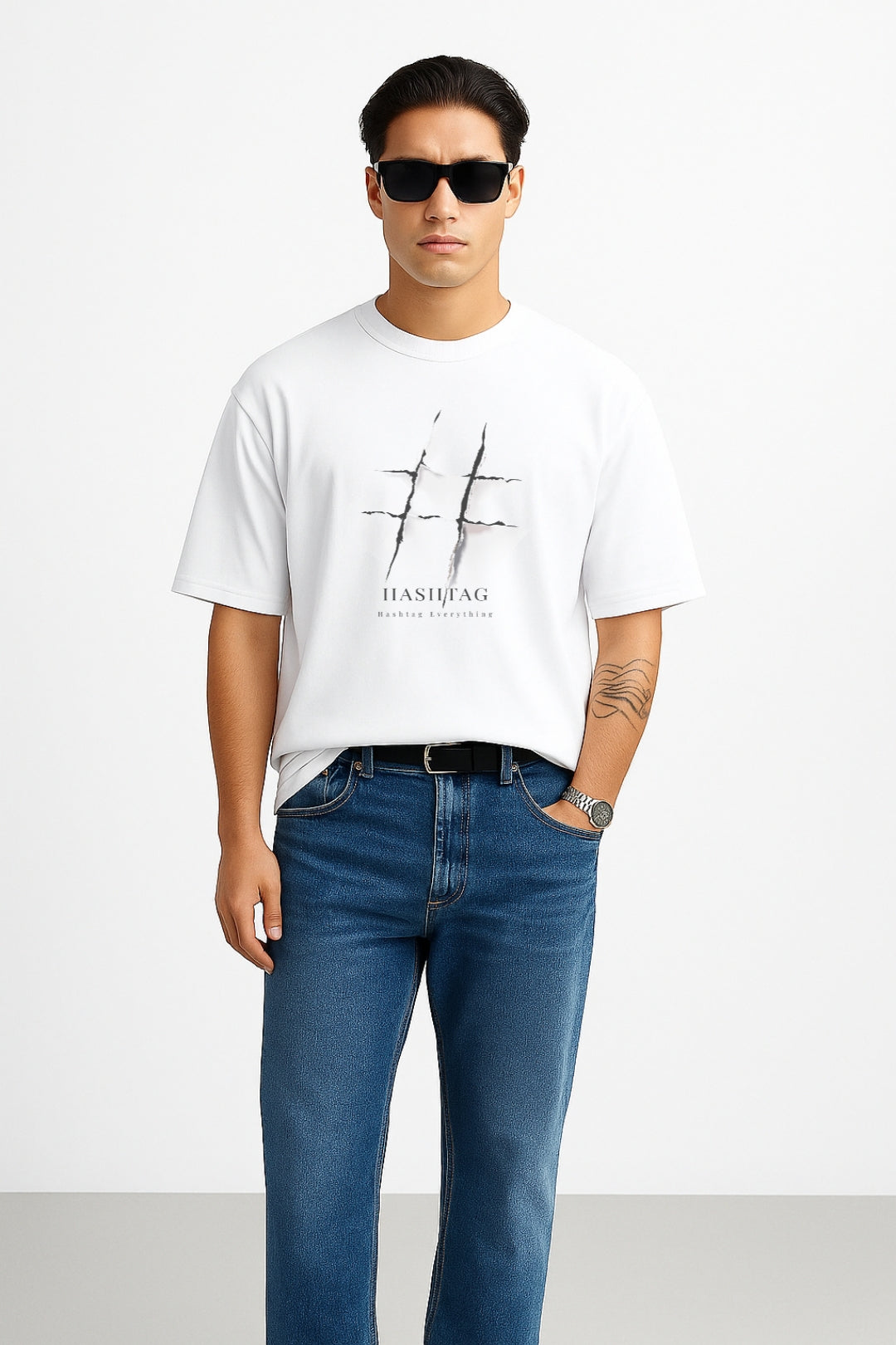 "Hashtag Scratch" Oversized T-Shirt | Minimalist Grunge Style White