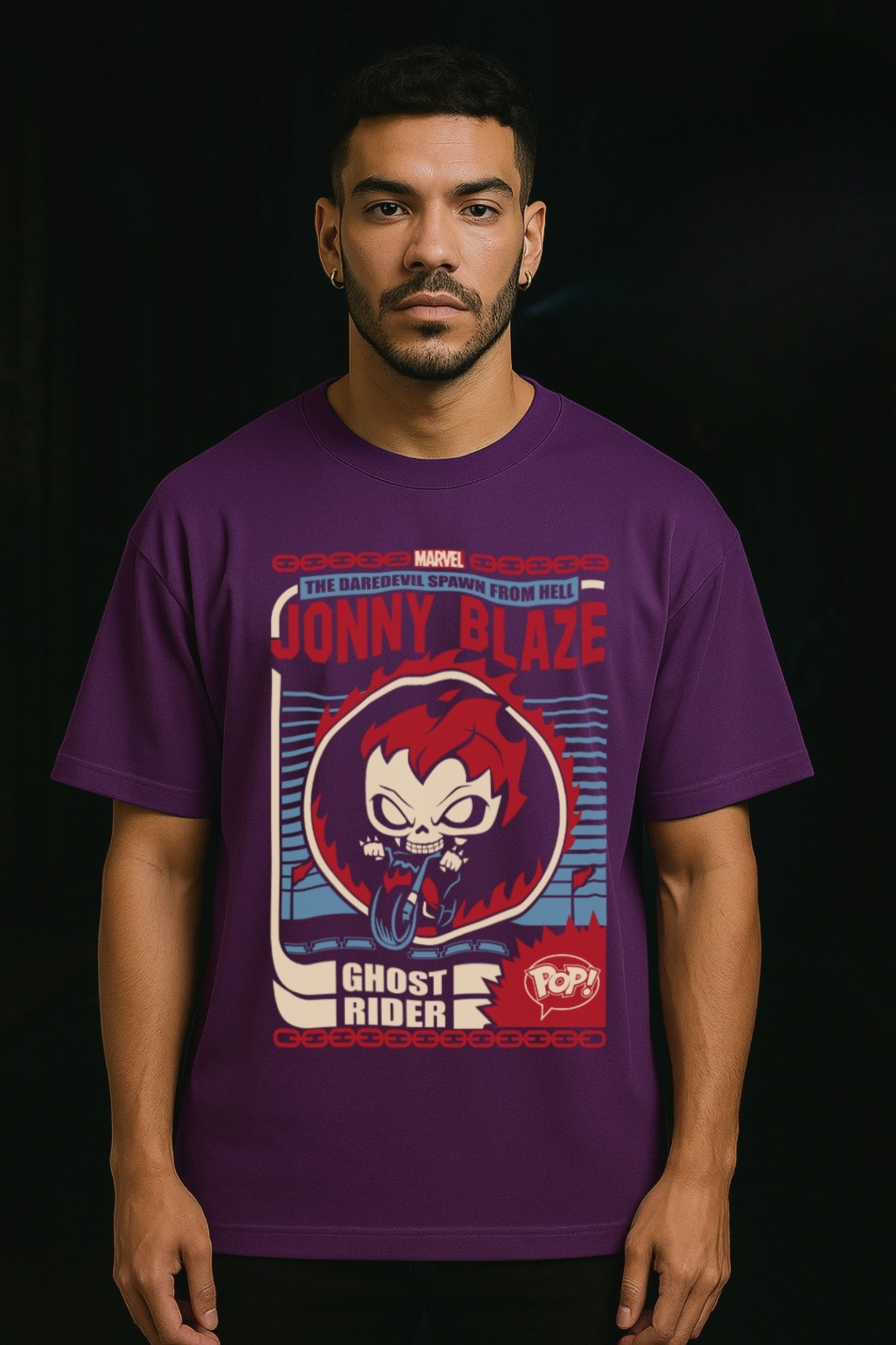Hellfire Pop Ghost Rider| Oversized Classic T-Shirt Purple