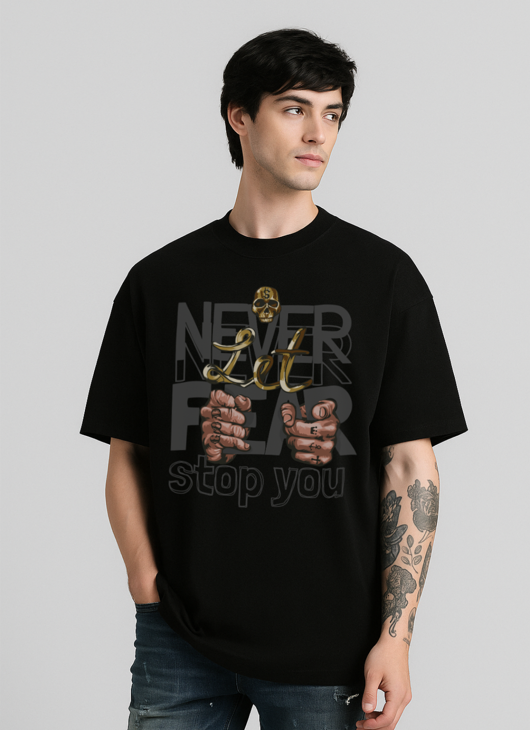 Never Let Fear Stop You - Oversized Graphic Tee Black