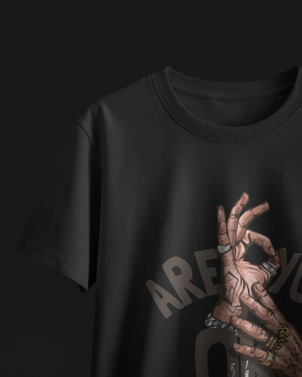 Oversized "ARE YOU OK?" Graphic Classic T-Shirt Black