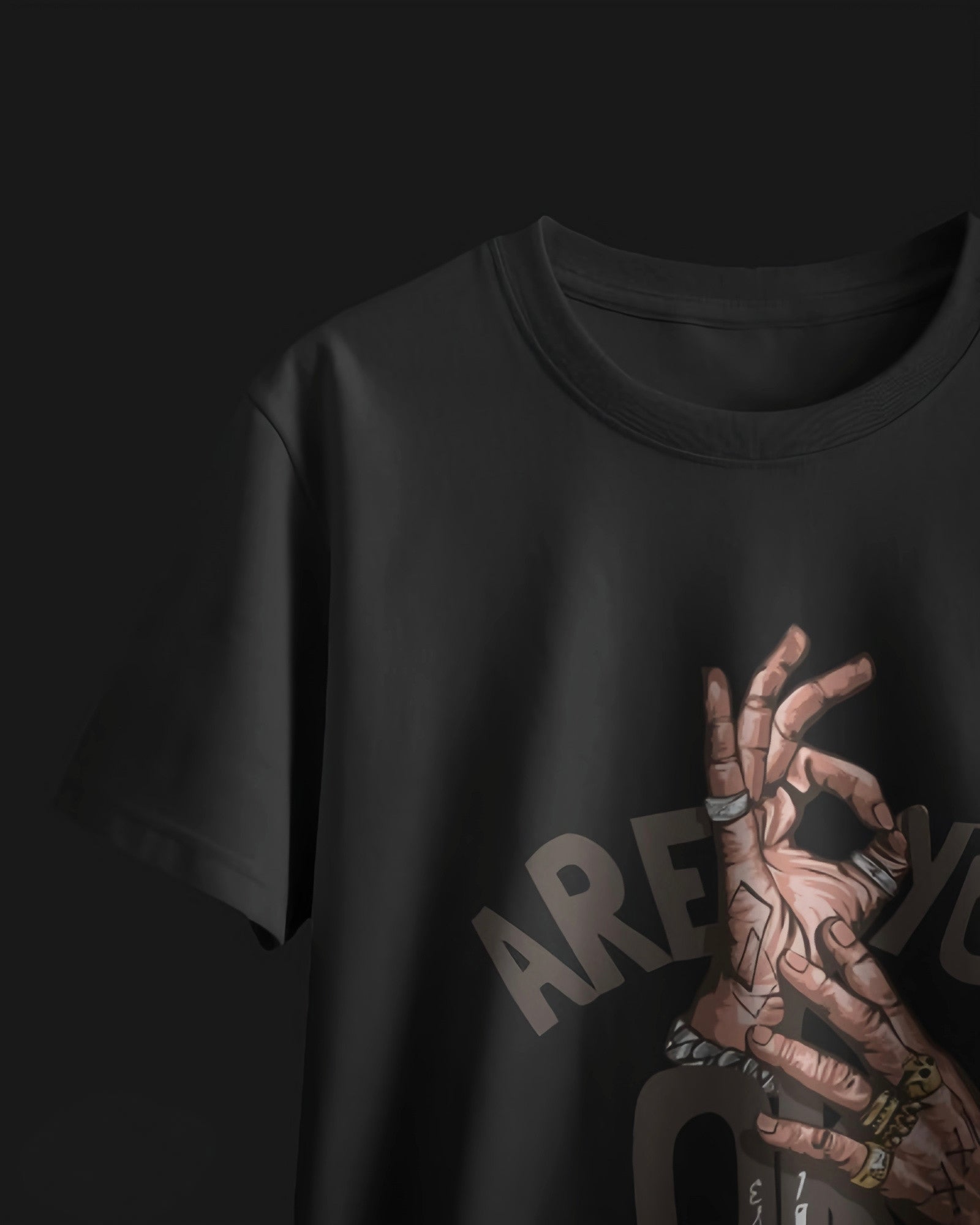 Oversized "ARE YOU OK?" Graphic Classic T-Shirt Black