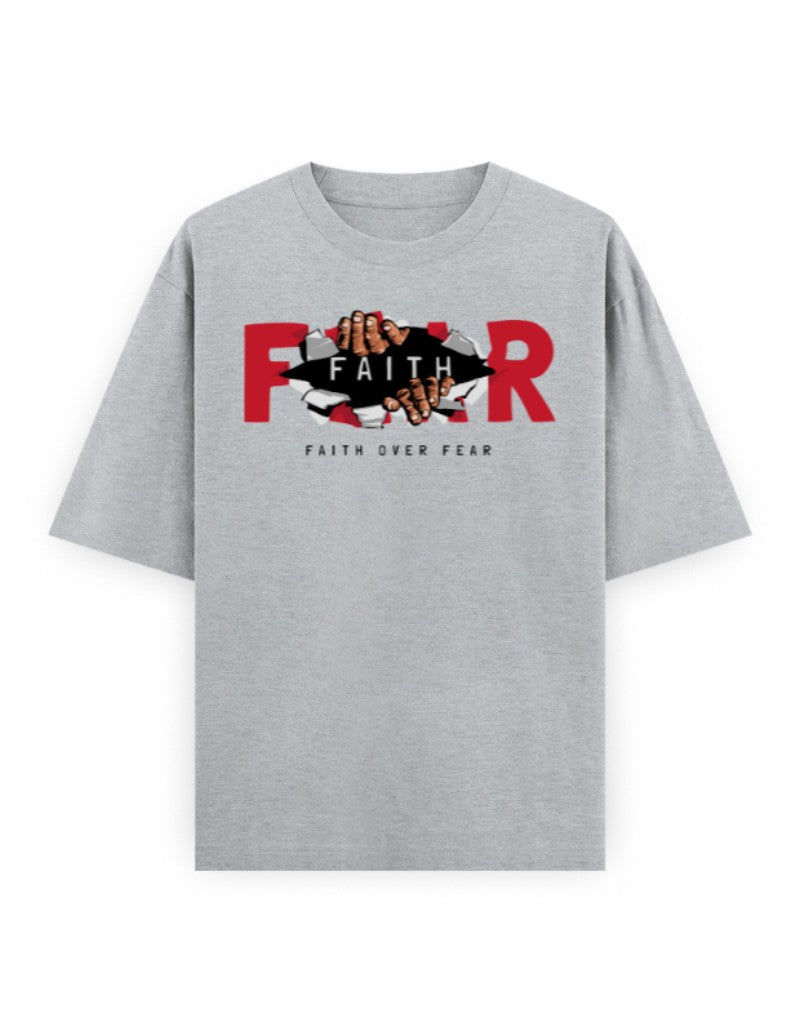 Oversized "Faith Over Fear" Graphic T-Shirt Grey