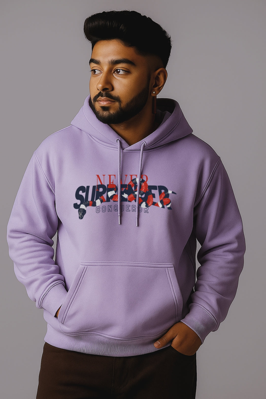 Oversized “Never Surrender” Hoodie  Urban Bold Series Lavender