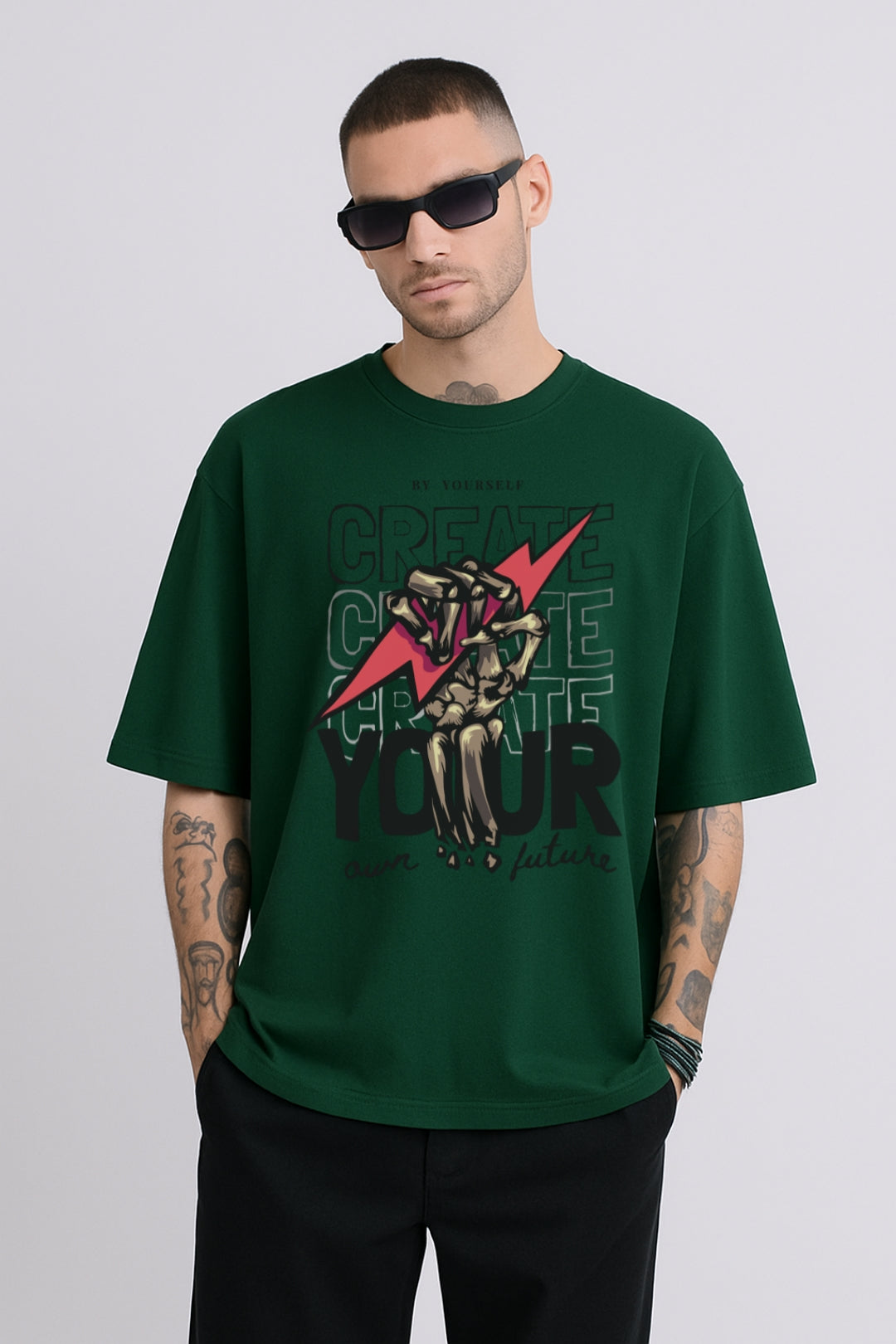 Your Future Graphic Oversized Classic T-Shirt Bottle Green