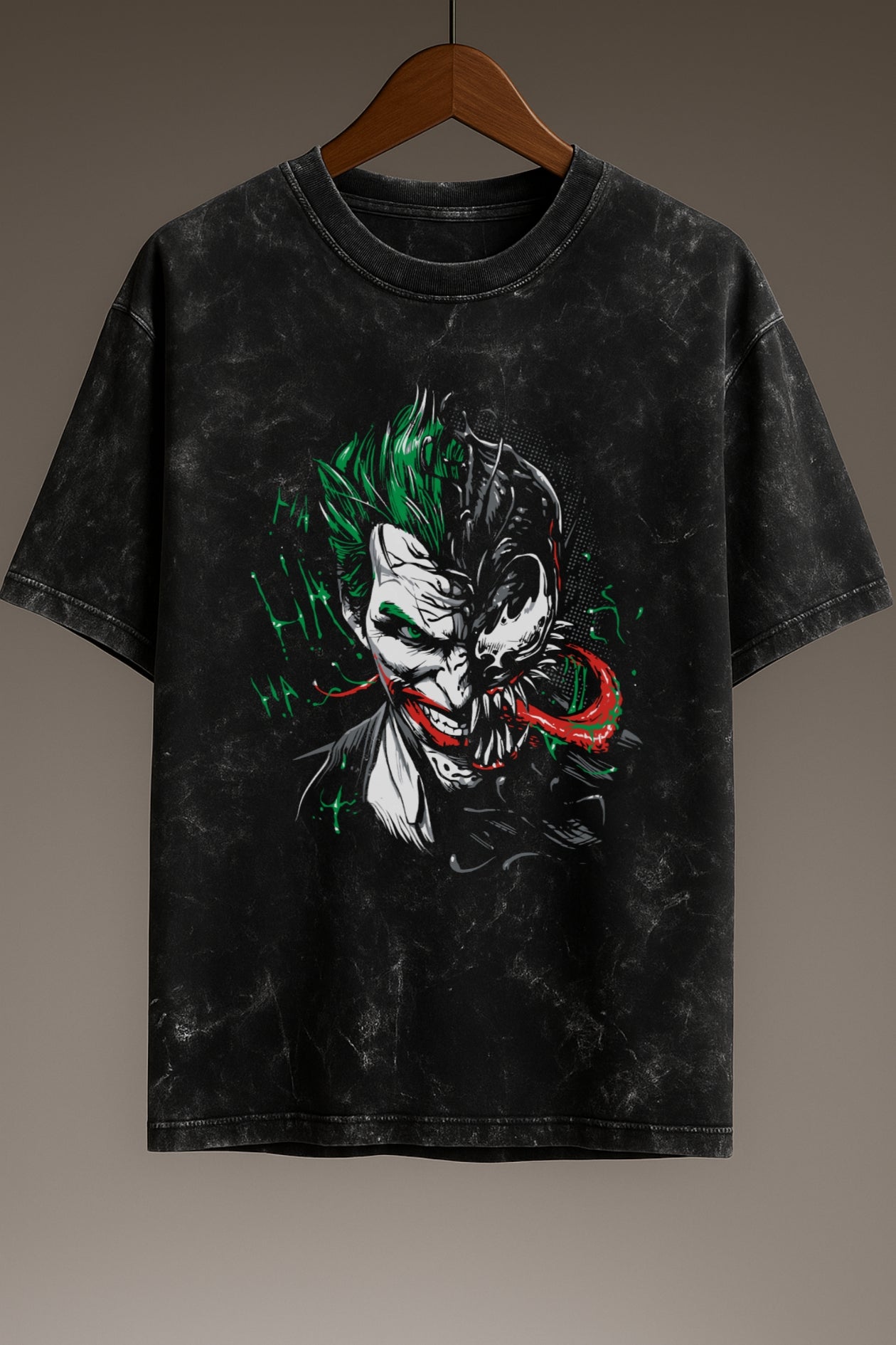 “Joker Venom Fusion” Acid Wash Oversized Tee – Streetwear Edition Acid Black
