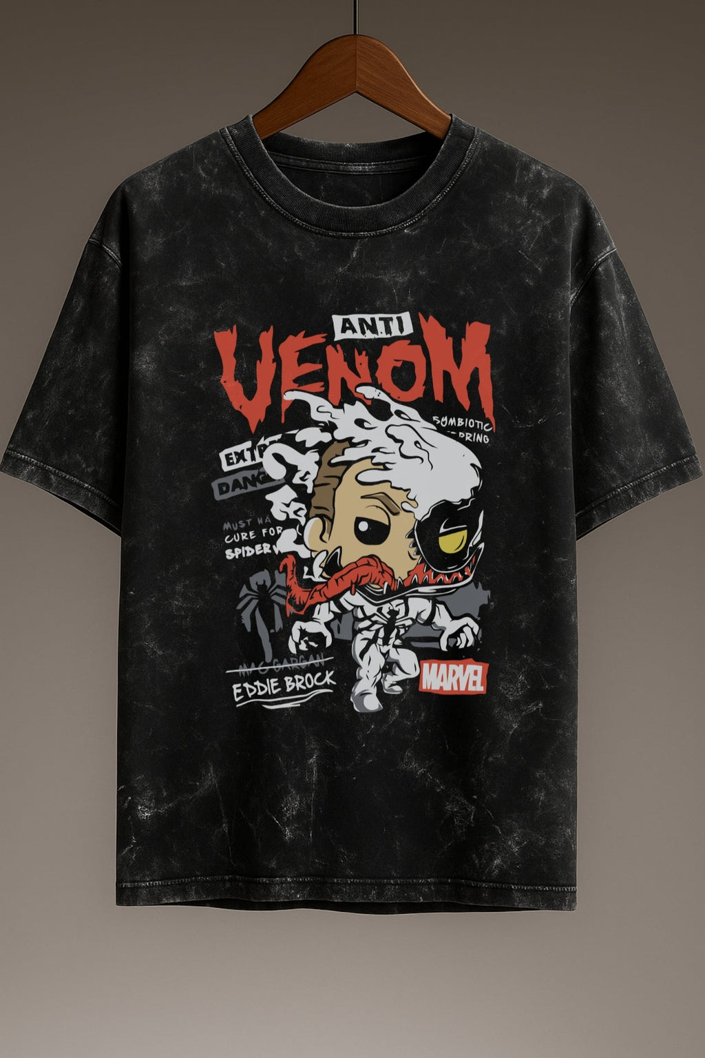 🕷️ Anti-Venom Acid Wash Oversized T-Shirt | Marvel x Streetwear Edition acid Black
